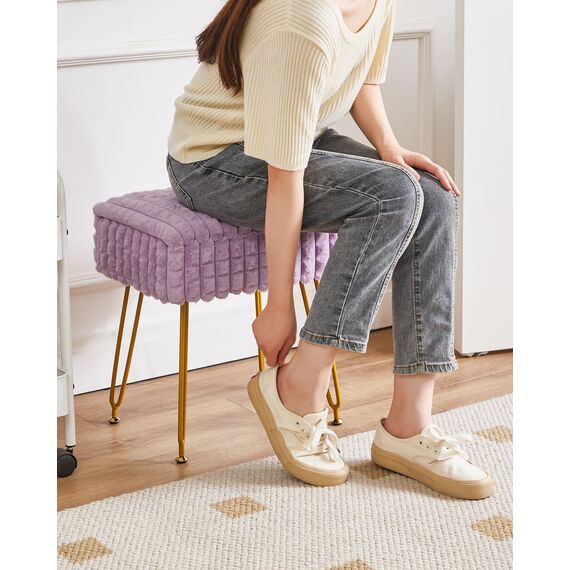 IBUYKE Rechteck Eitelkeit Stuhl mit Stauraum, Fußstütze Fußhocker Ottoman, Eitelkeit Hocker, Schminktisch Stuhl, mit Anti-Rutsch Füßen, für Make-up Raum, Schlafzimmer, Lila WBD004V
