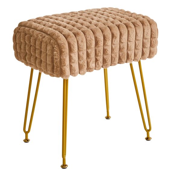 IBUYKE rechteckiger Fußstützenstuhl Ottoman, Make-up Eitelkeits Hocker Beistelltisch, Samt Ankleidetisch Sitz, Fußhocker Stuhl, goldene Stahlbeine, für Make-up Raum, Schlafzimmer, Khaki WBD003K