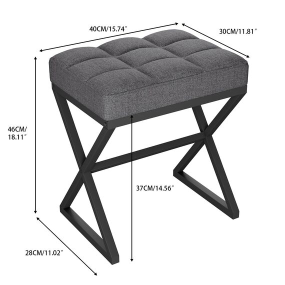 YMYNY Schminkhocker, Fußhocker, Leinen Sitzhocker, Make-up Dressing Hocker mit X-förmigen Metallbeinen, für Eitelkeit, Wohnzimmer, Schlafzimmer, Eingang, Flure 40×30×46CM Dunkelgrau HBD033G