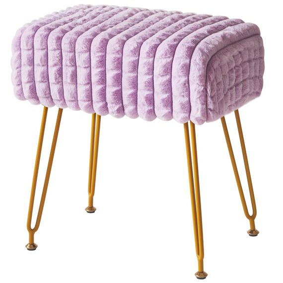 IBUYKE rechteckiger Fußstützenstuhl Ottoman, Make-up Eitelkeits Hocker Beistelltisch, Samt Ankleidetisch Sitz, Fußhocker Stuhl, goldene Stahlbeine, für Make-up Raum, Schlafzimmer, Lila WBD003V