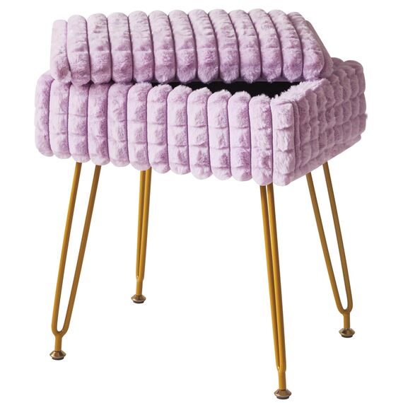 IBUYKE Rechteck Eitelkeit Stuhl mit Stauraum, Fußstütze Fußhocker Ottoman, Eitelkeit Hocker, Schminktisch Stuhl, mit Anti-Rutsch Füßen, für Make-up Raum, Schlafzimmer, Lila WBD004V