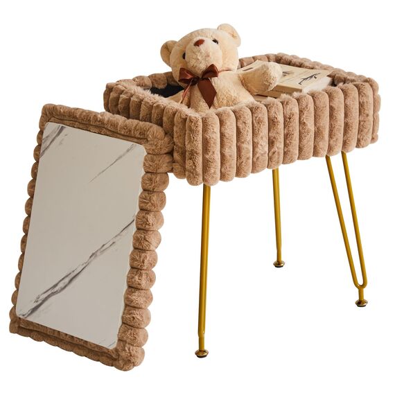 IBUYKE Rechteck Eitelkeit Stuhl mit Stauraum, Fußstütze Fußhocker Ottoman, Eitelkeit Hocker, Schminktisch Stuhl, mit Anti-Rutsch Füßen, für Make-up Raum, Schlafzimmer, Khaki WBD004K