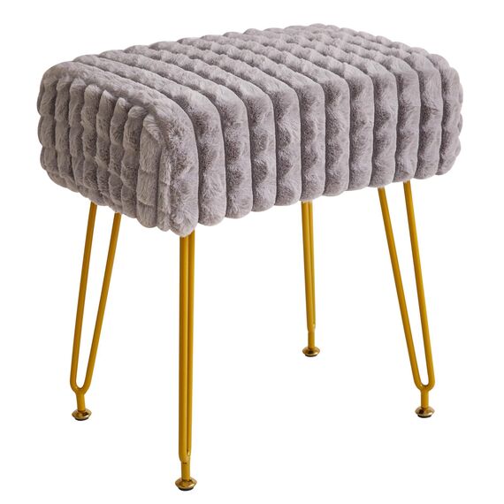 IBUYKE rechteckiger Fußstützenstuhl Ottoman, Make-up Eitelkeits Hocker Beistelltisch, Samt Ankleidetisch Sitz, Fußhocker Stuhl, goldene Stahlbeine, für Make-up Raum, Schlafzimmer, Grau WBD003G