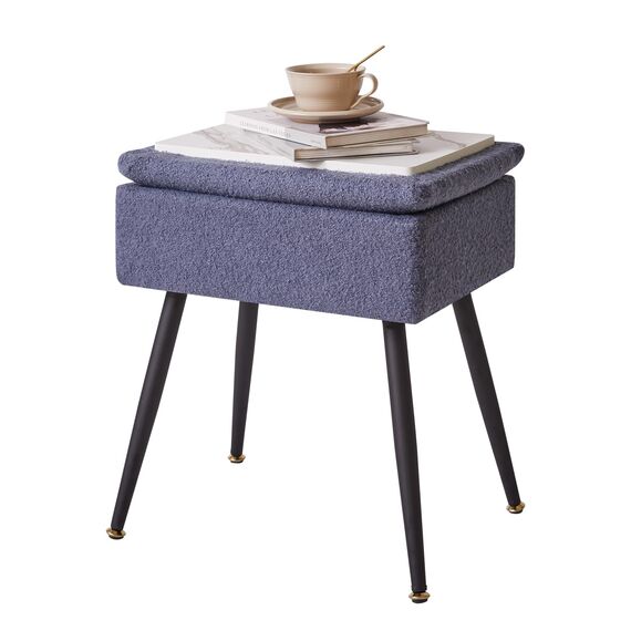 Aibiju Hocker mit Stauraum, Fußhocker, Ottomane, klein, Fußstütze für Couch und Stuhl mit Stauraum, 40 x 30 x 46 cm, blauer Ottomane, Teddy-Samt für Schminktisch, Beistelltisch im Wohnzimmer, Blaugrau