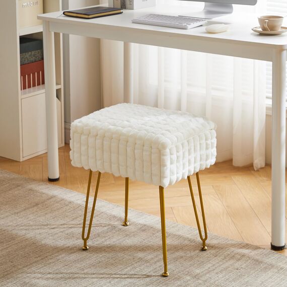 IBUYKE Rechteck Eitelkeit Stuhl mit Stauraum, Fußstütze Fußhocker Ottoman, Eitelkeit Hocker, Schminktisch Stuhl, mit Anti-Rutsch Füßen, für Make-up Raum, Schlafzimmer, weiß WBD004W