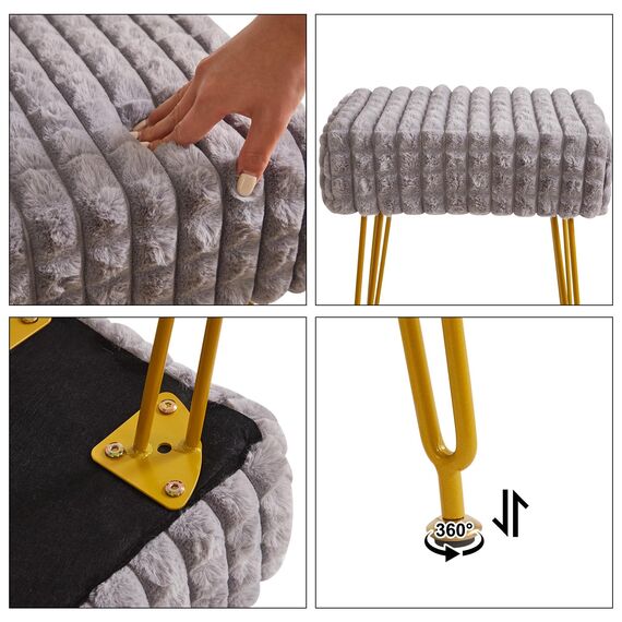 IBUYKE rechteckiger Fußstützenstuhl Ottoman, Make-up Eitelkeits Hocker Beistelltisch, Samt Ankleidetisch Sitz, Fußhocker Stuhl, goldene Stahlbeine, für Make-up Raum, Schlafzimmer, Grau WBD003G