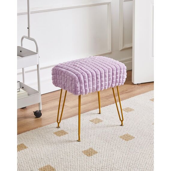 IBUYKE rechteckiger Fußstützenstuhl Ottoman, Make-up Eitelkeits Hocker Beistelltisch, Samt Ankleidetisch Sitz, Fußhocker Stuhl, goldene Stahlbeine, für Make-up Raum, Schlafzimmer, Lila WBD003V