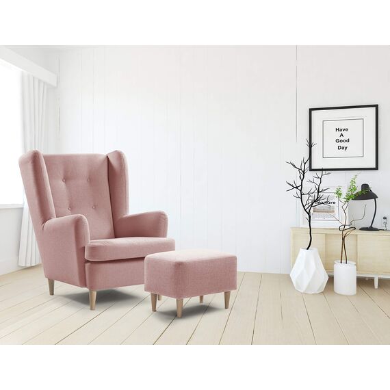 Traumnacht bequemer und moderner Fusshocker mit Holzfüßen in Rosa ( rose), Öko-Tex zertifiziert, produziert nach deutschem Qualitätsstandard