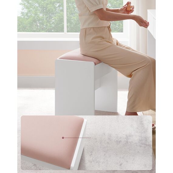 VASAGLE Kailyn Kollektion - Hocker Schminktisch, Sitzhocker gepolstert, Makeup-Hocker aus Samt, mit rutschfesten Fußpads, für Verschiedene Räume, mattweiß-pastellrosa RDS001W01