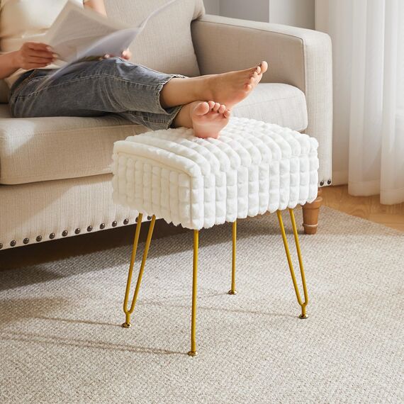 IBUYKE Rechteck Eitelkeit Stuhl mit Stauraum, Fußstütze Fußhocker Ottoman, Eitelkeit Hocker, Schminktisch Stuhl, mit Anti-Rutsch Füßen, für Make-up Raum, Schlafzimmer, weiß WBD004W