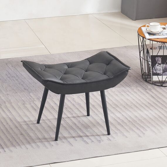 M MCombo Sitzhocker Fußstütze mit Metallbeinen, Eleganter Hocker Ottoman Schminktisch für Wohnzimmer Schlafzimmer, Quadratisch 40 * 69 cm, Kunstleder,4778-2 (Dunkelgrau)