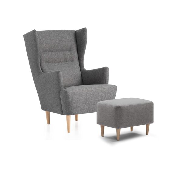 Traumnacht bequemer und moderner Fusshocker mit Holzfüßen in Grau, Öko-Tex Zertifiziert, produziert nach deutschem Qualitätsstandard, Steingrau, 61x41x42
