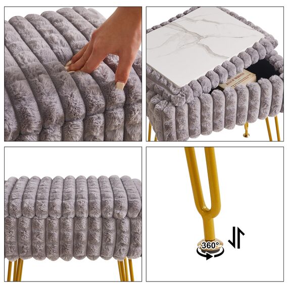 IBUYKE Rechteck Eitelkeit Stuhl mit Stauraum, Fußstütze Fußhocker Ottoman, Eitelkeit Hocker, Schminktisch Stuhl, mit Anti-Rutsch Füßen, für Make-up Raum, Schlafzimmer, Grau WBD004G