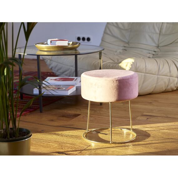 ECHTWERK runder Sitzhocker Marilyn, Polsterhocker aus Samtstoff, Schminkhocker mit Metallbeinen in Gold, Hocker geeignet für Schlaf- und Wohnzimmer, Fußhocker bis 150 kg belastbar, rosa
