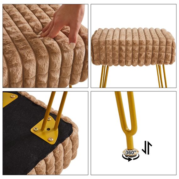 IBUYKE rechteckiger Fußstützenstuhl Ottoman, Make-up Eitelkeits Hocker Beistelltisch, Samt Ankleidetisch Sitz, Fußhocker Stuhl, goldene Stahlbeine, für Make-up Raum, Schlafzimmer, Khaki WBD003K