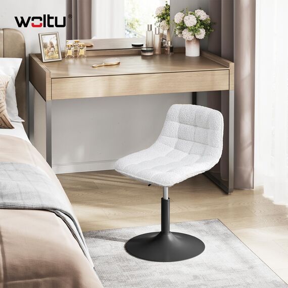 WOLTU Schminktisch Stuhl Hocker für Schminktisch, Schlafzimmer & Esszimmer - Höhenverstellbar, 360° Drehbar mit Rückenlehne, aus Bequemer Chenille, Weiß