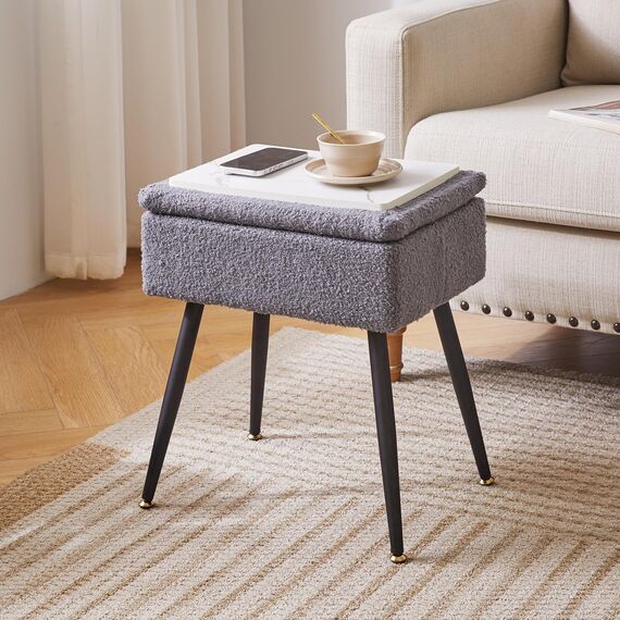 Aibiju HockerStuhl mit Stauraum, Stuhl für Schminktisch,Make-up Eitelkeits Hocker Beistelltisch, Schlafzimmer-Osmanenhocker mit Metallbeinen für Zuhause, Wohnzimmer, Schlafzimmer, Grau YD-SMS137G