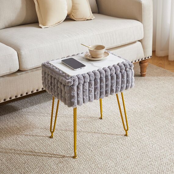 IBUYKE Rechteck Eitelkeit Stuhl mit Stauraum, Fußstütze Fußhocker Ottoman, Eitelkeit Hocker, Schminktisch Stuhl, mit Anti-Rutsch Füßen, für Make-up Raum, Schlafzimmer, Grau WBD004G