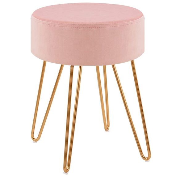 Duhome Sitzhocker Schminktisch Hocker Samt Hocker Runder Ottoman Hocker Gepolsterter Hocker mit Metallbeine für Schminktisch Wohnzimmer Schlafzimmer, Hellrosa