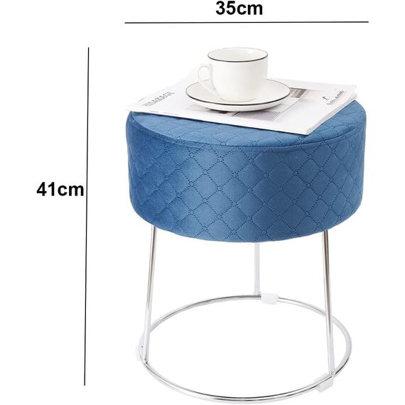 Zedelmaier Runder Velvet Hocker,Polsterhocker,Footrest Stool Ottoman,Samt Hocker bis zu 100 kg belastbar (Blau), 35x35x41cm, (ZD8040VGR)