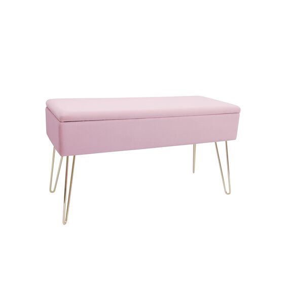 ECHTWERK Sitzbank “Scarlett“, Polsterbank mit Samtbezug, Aufbewahrungstruhe rechteckig, Schminkbank mit Stauraum, Aufbewahrungsbank mit Metallbeine, 75 x 30 x 41,5 cm, Polyester-Mischung, Rosa