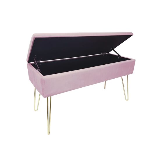 ECHTWERK Sitzbank “Scarlett“, Polsterbank mit Samtbezug, Aufbewahrungstruhe rechteckig, Schminkbank mit Stauraum, Aufbewahrungsbank mit Metallbeine, 75 x 30 x 41,5 cm, Polyester-Mischung, Rosa