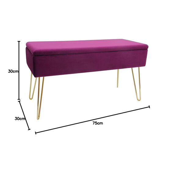 ECHTWERK Sitzbank “Scarlett“, Polsterbank mit Samtbezug, Aufbewahrungstruhe rechteckig, Schminkbank mit Stauraum, Aufbewahrungsbank mit Metallbeine, 75 x 30 x 41,5 cm, Polyester-Mischung, Beere