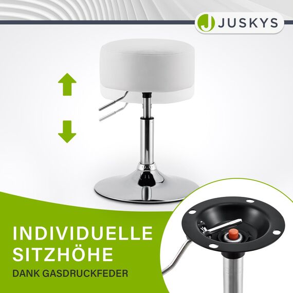 Juskys Schminktisch Hocker Tonia, Sitzhocker rund ? 33 cm & höhenverstellbar 49-64 cm, ergonomischer Polsterhocker mit Kunstleder-Bezug in Weiß