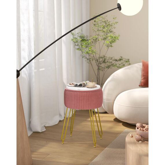 IBUYKE Samt Speicher Fußstütze Hocker Ottoman, Make-up Eitelkeits Hocker Beistelltisch mit goldenen Stahlbeinen abnehmbare Abdeckung, Couchtisch Top Cover, rosa L/G-20P