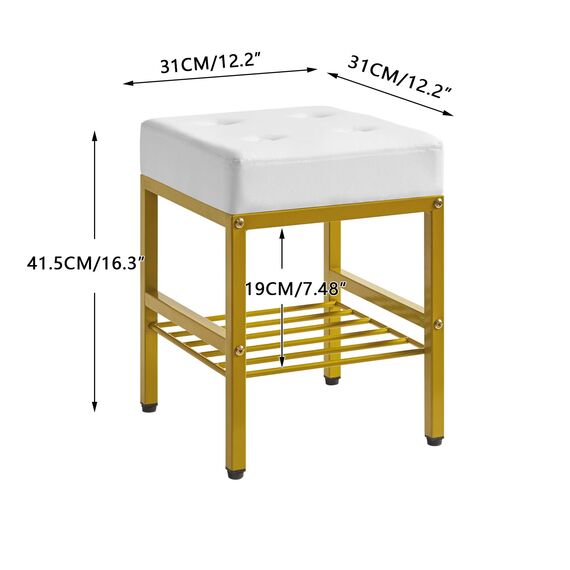 IBUYKE Quadratischer Make-up-Hocker mit justierbaren Füßen und Stauraum, Fußstützenstuhl, PU-Sitz Eitelkeitshocker, Multi-Use als Kleiner Beistelltisch oder Ottoman, für Schlafzimmer, Weiß L/G-60W