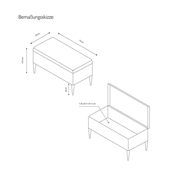 ECHTWERK Sitzbank “Scarlett“, Polsterbank mit Samtbezug, Aufbewahrungstruhe rechteckig, Schminkbank mit Stauraum, Aufbewahrungsbank mit Metallbeine, 75 x 30 x 41,5 cm, Polyester-Mischung, Grau