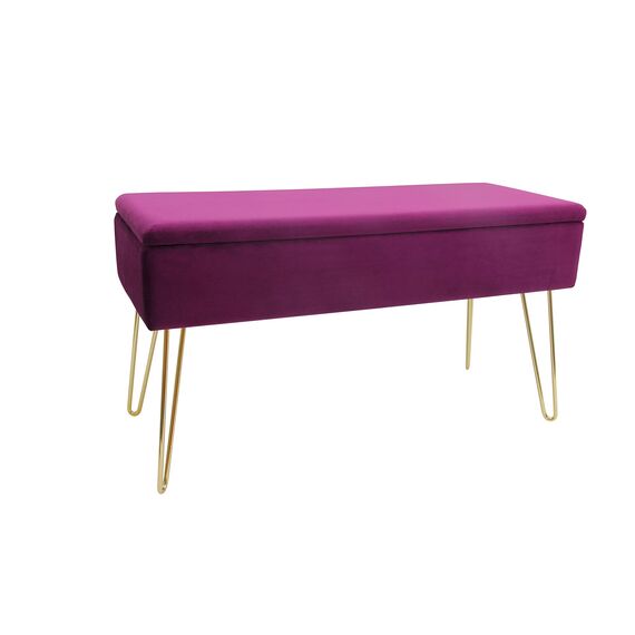 ECHTWERK Sitzbank “Scarlett“, Polsterbank mit Samtbezug, Aufbewahrungstruhe rechteckig, Schminkbank mit Stauraum, Aufbewahrungsbank mit Metallbeine, 75 x 30 x 41,5 cm, Polyester-Mischung, Beere