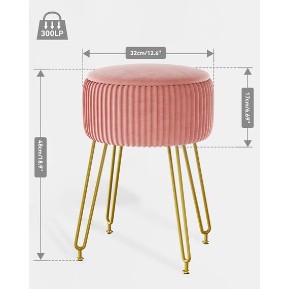 IBUYKE Samt Speicher Fußstütze Hocker Ottoman, Make-up Eitelkeits Hocker Beistelltisch mit goldenen Stahlbeinen abnehmbare Abdeckung, Couchtisch Top Cover, rosa L/G-20P