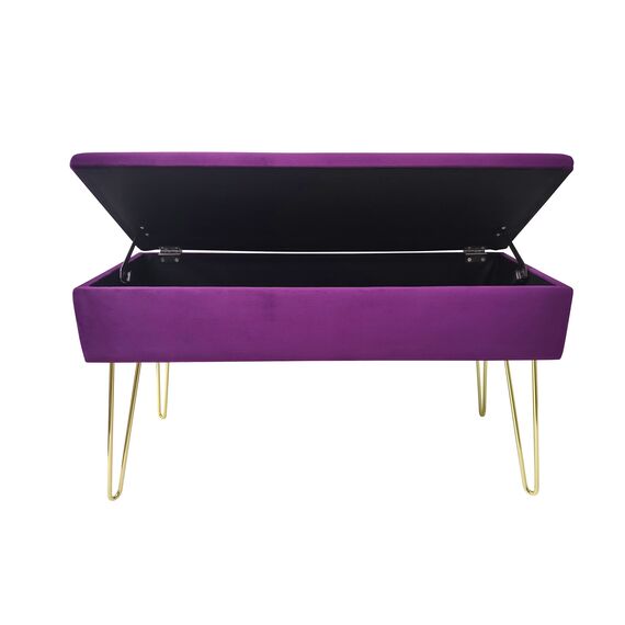 ECHTWERK Sitzbank “Scarlett“, Polsterbank mit Samtbezug, Aufbewahrungstruhe rechteckig, Schminkbank mit Stauraum, Aufbewahrungsbank mit Metallbeine, 75 x 30 x 41,5 cm, Polyester-Mischung, Beere