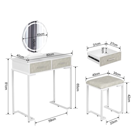 Jooli H Schminktisch Set, Weiß Schminktisch Schminktisch mit Schiebespiegel, großer Schublade und Hocker
