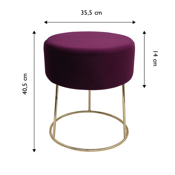 ECHTWERK runder Sitzhocker Marilyn, Polsterhocker aus Samtstoff, Schminkhocker mit Metallbeinen in Gold, Hocker geeignet für Schlaf- und Wohnzimmer, Fußhocker bis 150 kg belastbar, Beere