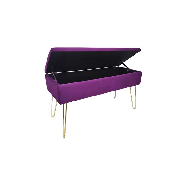 ECHTWERK Sitzbank “Scarlett“, Polsterbank mit Samtbezug, Aufbewahrungstruhe rechteckig, Schminkbank mit Stauraum, Aufbewahrungsbank mit Metallbeine, 75 x 30 x 41,5 cm, Polyester-Mischung, Beere