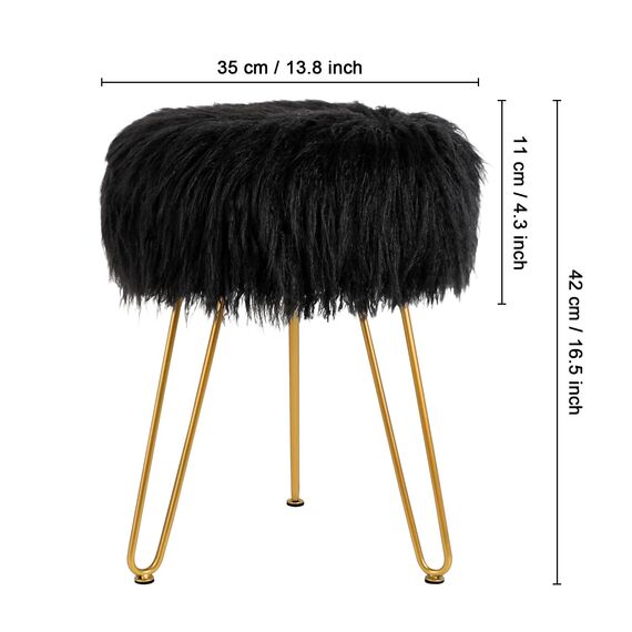 Fußstütze Hocker Rund Samt Aufbewahrung Moderner Ottoman Gepolsterter Schminktisch Fußhocker Hocker Beistelltisch Sitz Schminkstuhl mit Golden Metallbeinablage Top Couchtisch (F Schwarz)