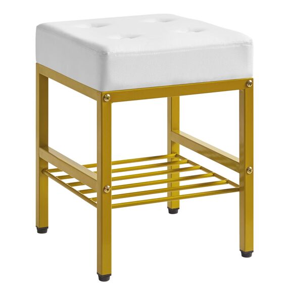 IBUYKE Quadratischer Make-up-Hocker mit justierbaren Füßen und Stauraum, Fußstützenstuhl, PU-Sitz Eitelkeitshocker, Multi-Use als Kleiner Beistelltisch oder Ottoman, für Schlafzimmer, Weiß L/G-60W