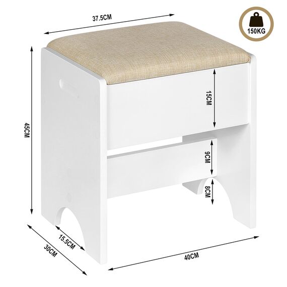 WOLTU Hocker Schminktisch, für Schlafzimmer, Wohnzimmer, Gepolsterter Sitzhocker mit Leinenbezug, Moderner Schminktisch Stuhl Weiß-Beige 40x45x30 cm