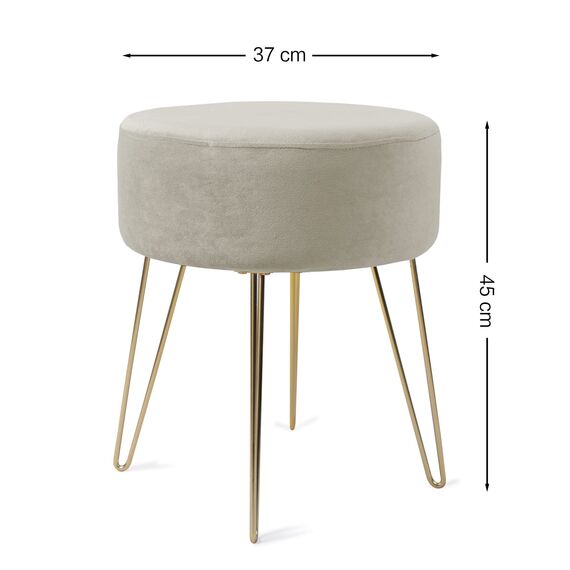 Zedelmaier Runder Sitzhocker Schminktisch Hocker Ottoman Gepolsterter Hocker Metallstütze Beige