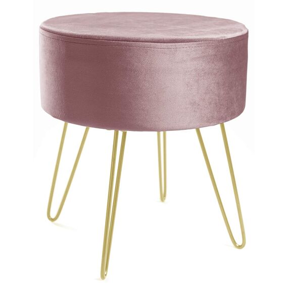 Zedelmaier Runder Sitzhocker Schminktisch Hocker Ottoman Gepolsterter Hocker Metallstütze (Pink ohne Stauraum)