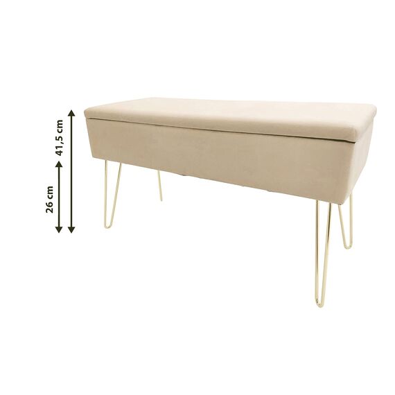 ECHTWERK Sitzbank “Scarlett“, Polsterbank mit Samtbezug, Aufbewahrungstruhe rechteckig, Schminkbank mit Stauraum, Aufbewahrungsbank mit Metallbeine, 75 x 30 x 41,5 cm, Polyester-Mischung, Creme