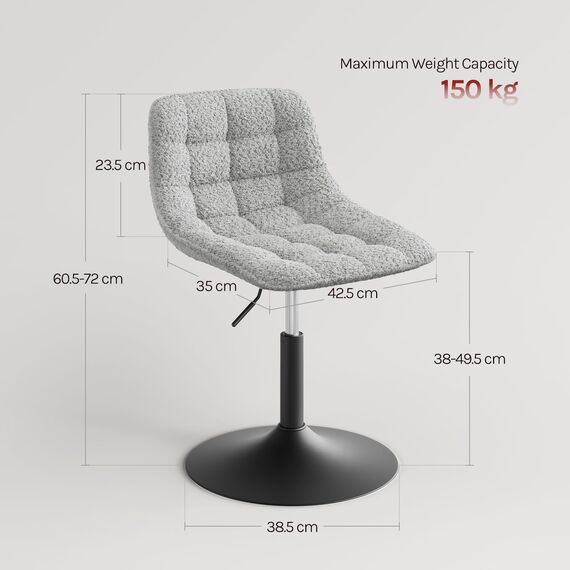 WOLTU Schminktisch Stuhl Hocker für Schminktisch, Schlafzimmer & Esszimmer - Höhenverstellbar, 360° Drehbar mit Rückenlehne, aus Bequemer Chenille, Grau