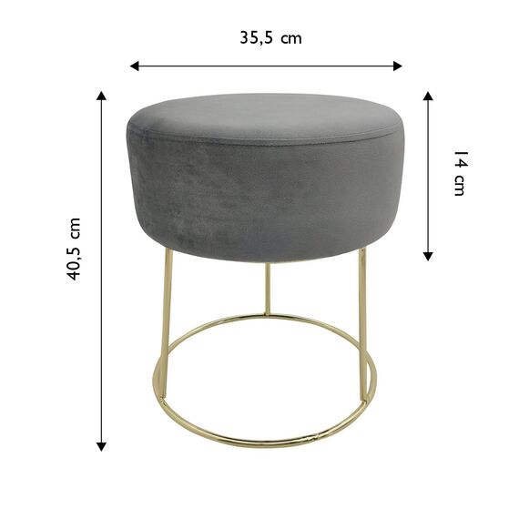 ECHTWERK runder Sitzhocker Marilyn, Polsterhocker aus Samtstoff, Schminkhocker mit Metallbeinen in Gold, Hocker geeignet für Schlaf- und Wohnzimmer, Fußhocker bis 150 kg belastbar, grau
