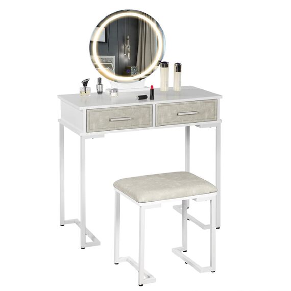 Jooli H Schminktisch Set, Weiß Schminktisch Schminktisch mit Schiebespiegel, großer Schublade und Hocker