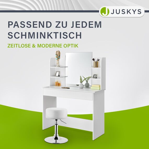 Juskys Schminktisch Hocker Tonia, Sitzhocker rund ? 33 cm & höhenverstellbar 49-64 cm, ergonomischer Polsterhocker mit Kunstleder-Bezug in Weiß