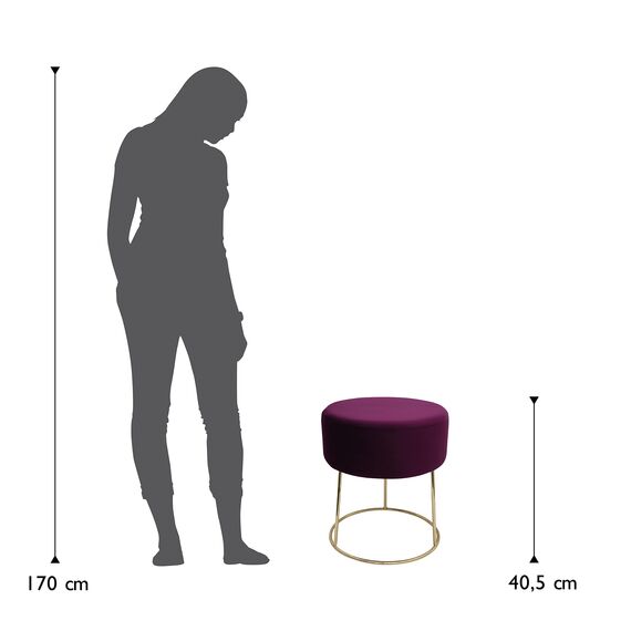 ECHTWERK runder Sitzhocker Marilyn, Polsterhocker aus Samtstoff, Schminkhocker mit Metallbeinen in Gold, Hocker geeignet für Schlaf- und Wohnzimmer, Fußhocker bis 150 kg belastbar, Beere