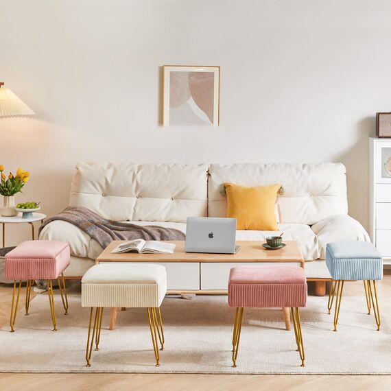 YMYNY Schminkhocker Stuhl mit Stauraum, quadratischer Hocker aus Samt, moderner multifunktionaler Make-up-Hocker für Schlafzimmer, Wohnzimmer, Büro, goldene Beine, 40 x 29.5 x 48 cm, Graublau HBD024G