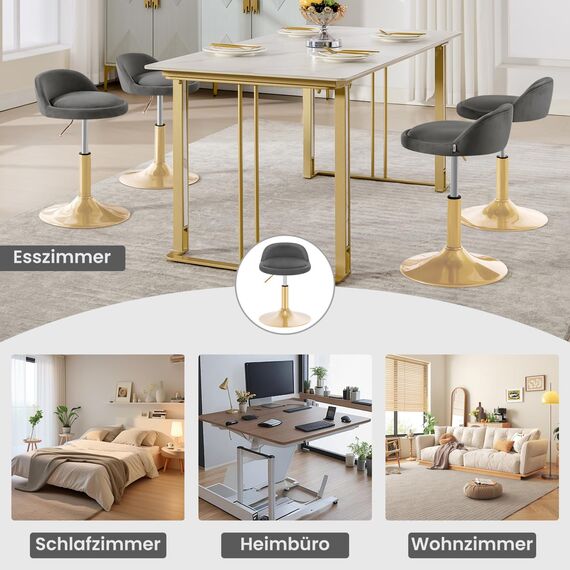 WOLTU Schminkstuhl, Hocker höhenverstellbar, Bürohocker drehbar, Esszimmerstuhl, Küchenhocker, Drehhocker, Schminkhocker, Samt, 42,5-58 cm, für Wohnzimmer Schlafzimmer,dunkelgrau,BH425dgr-1